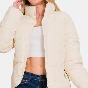 Zenana Zip Up Turtleneck Puffer Jacket with Pockets