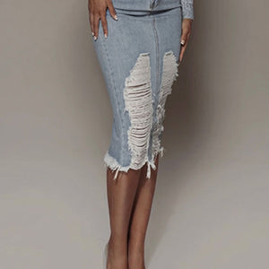 Distressed Slit Denim Skirt