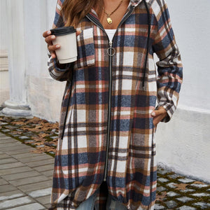 Devine Plaid Zip Up Hooded Coat