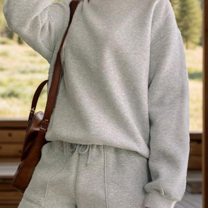 Round Neck Dropped Shoulder Sweatshirt and Shorts Set