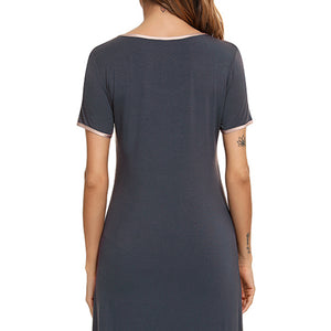 Contrast Trim Pocketed Round Neck Lounge Dress