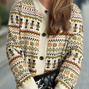 Graphic Button Down Long Sleeve Cardigan