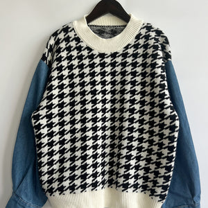 Houndstooth Denim Sleeve Sweater