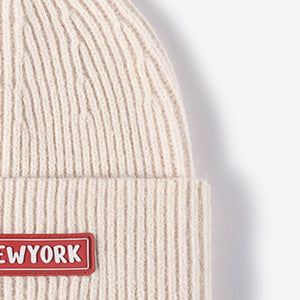 NEWYORK Patch Rib-Knit Cuffed Beanie