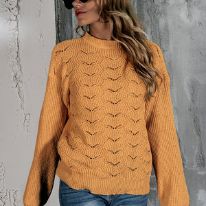 Openwork Mock Neck Long Sleeve Sweater