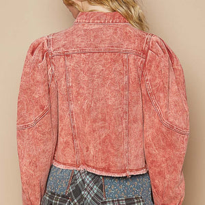 POL Raw Hem Button Up Cropped Denim Jacket