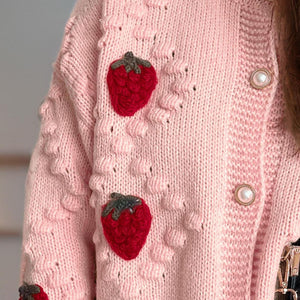 Strawberry Button Down Long Sleeve Cardigan