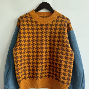 Houndstooth Denim Sleeve Sweater