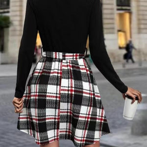 Tied Plaid Round Neck Long Sleeve Dress