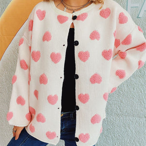 Heart Button Up Long Sleeve Cardigan