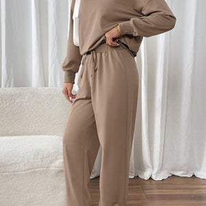 Perfee Round Neck Long Sleeve Top and Pants Set