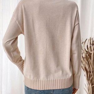 Perfee Flower Round Neck Long Sleeve Sweater