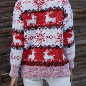 Reindeer & Snowflake Round Neck Sweater