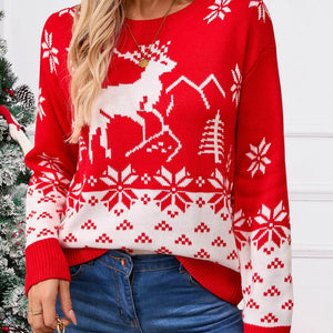 Angel Wings Deer Pattern Round Neck Long Sleeve Sweater