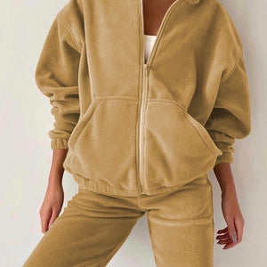 Zip Up Long Sleeve Hoodie and Joggers Set