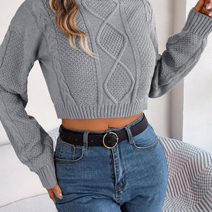 Cable-Knit Round Neck Cropped Sweater