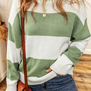 Color Block Round Neck Drop Shoulder Sweater