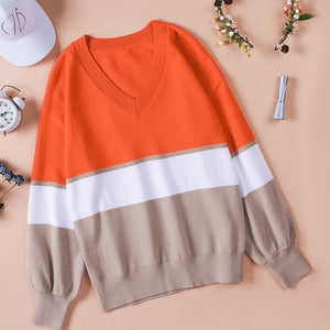 Striped V-Neck Long Sleeve Sweater