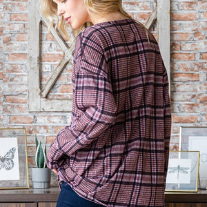 Heimish Full Size Plaid V-Neck Long Sleeve Top