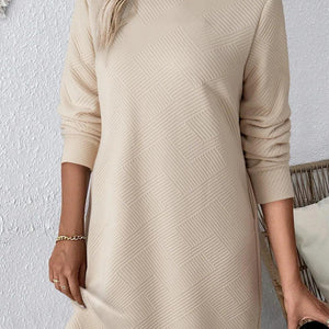 Textured Round Neck Long Sleeve Mini Dress