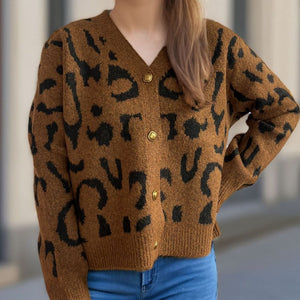 Leopard V-Neck Button Up Cardigan