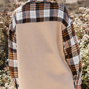 Pocketed Plaid Collared Neck Dropped Shoulder Shacket