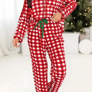 Contrast Piping Plaid Top and Pants Lounge Set