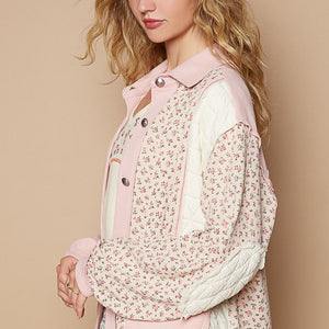 POL Floral Exposed Seam Button Up Quilted Jacket