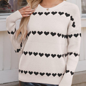 Heart Round Neck Long Sleeve Sweater