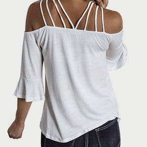 Full Size Cold Shoulder Three-Quarter Sleeve Blouse