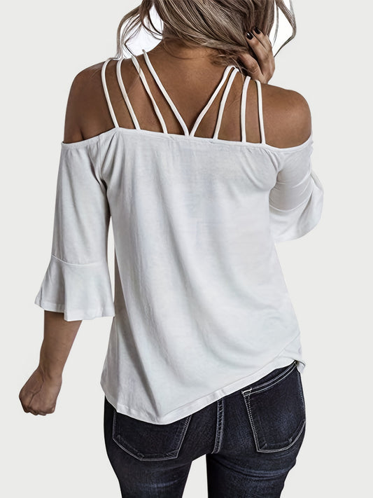 Full Size Cold Shoulder Three-Quarter Sleeve Blouse