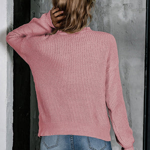 Openwork Mock Neck Long Sleeve Sweater