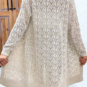 Openwork Button Down Long Sleeve Cardigan