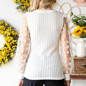 Double Take Textured Applique Long Sleeve Blouse