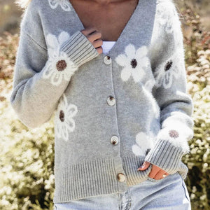 Flower Button Up Long Sleeve Cardigan