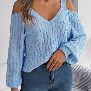 Cable-Knit Cold Shoulder Long Sleeve Sweater