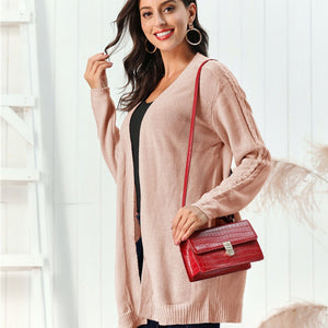 Cable-Knit Open Front Long Sleeve Cardigan