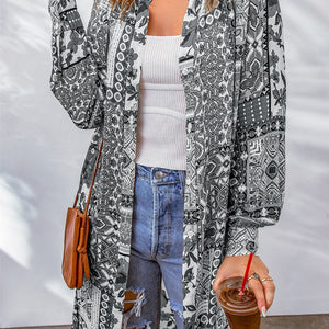 Printed Button Up Long Sleeve Cardigan