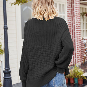 Ribbed Drop Shoulder Lantern Sleeve Sweater