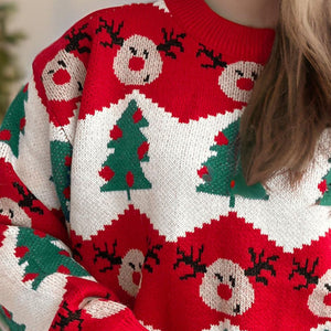 Christmas Element Round Neck Long Sleeve Sweater