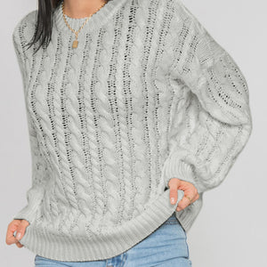 Openwork Round Sleeve Cable-Knit Sweater