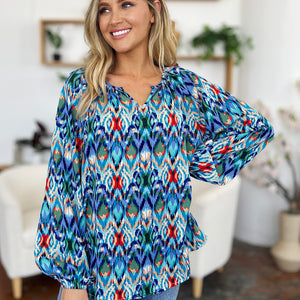 Double Take Full Size Printed Balloon Sleeve Blouse