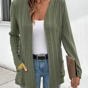 Pocketed Open Front Long Sleeve Cardigan