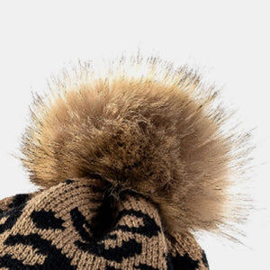 Leopard Pom-Pom Cuffed Beanie