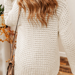 Openwork Round Neck Long Sleeve Sweater