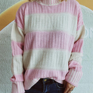 Contrast Round Neck Long Sleeve Sweater