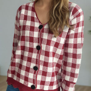 Plaid V-Neck Button Up Cardigan