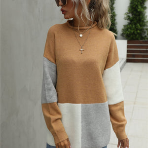 Angel Wings Color Block Round Neck Dropped Shoulder Sweater