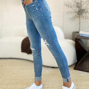 Judy Blue Full Size Mid Rise Destroy & Cuff Skinny Jeans