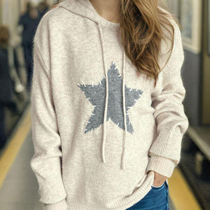 Drawstring Star Long Sleeve Hooded Sweater